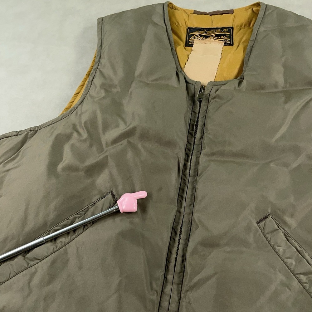 Vintage 1960s Eddie Bauer Goose Down Vest Olive Green Talon Zipper Gusset - Picture 11 of 14